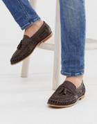 Office Lewisham Woven Tassel Loafers In Brown Leather - Brown