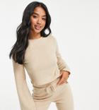 Miss Selfridge Petite Brushed Flared Sleeve Top In Sand - Part Of A Set-neutral