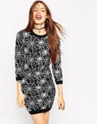 Asos Knit Dress With Halloween Cobweb Pattern - Mono