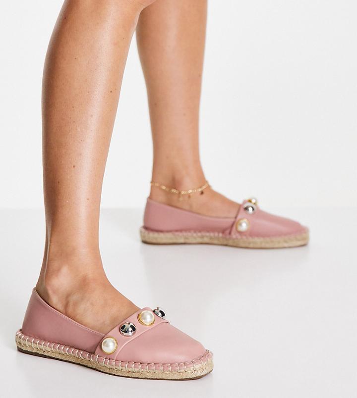 Asos Design Wide Fit Jenna Pearl Espadrilles In Dusty Pink