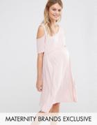Bluebelle Maternity Cold Shoulder Skater Dress - Pink