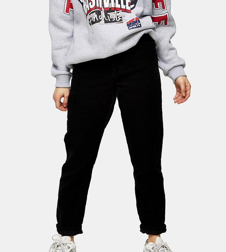 Topshop Petite Mom Jeans In Black Cord