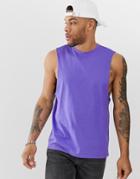 Asos Design Organic Relaxed Sleeveless T-shirt With Crew Neck And Dropped Armhole In Purple