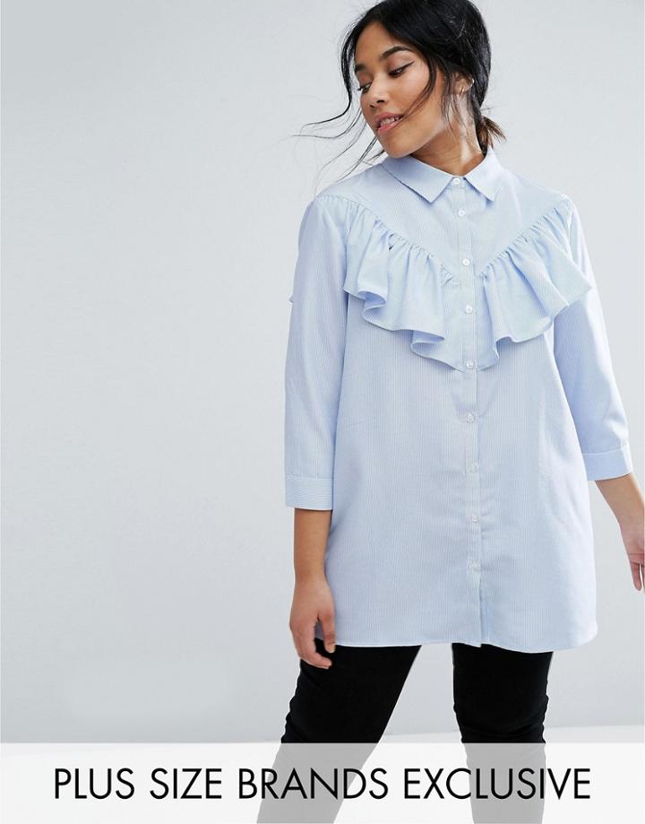 Unique 21 Hero Ruffle Detail Shirt With 3/4 Sleeve - Blue