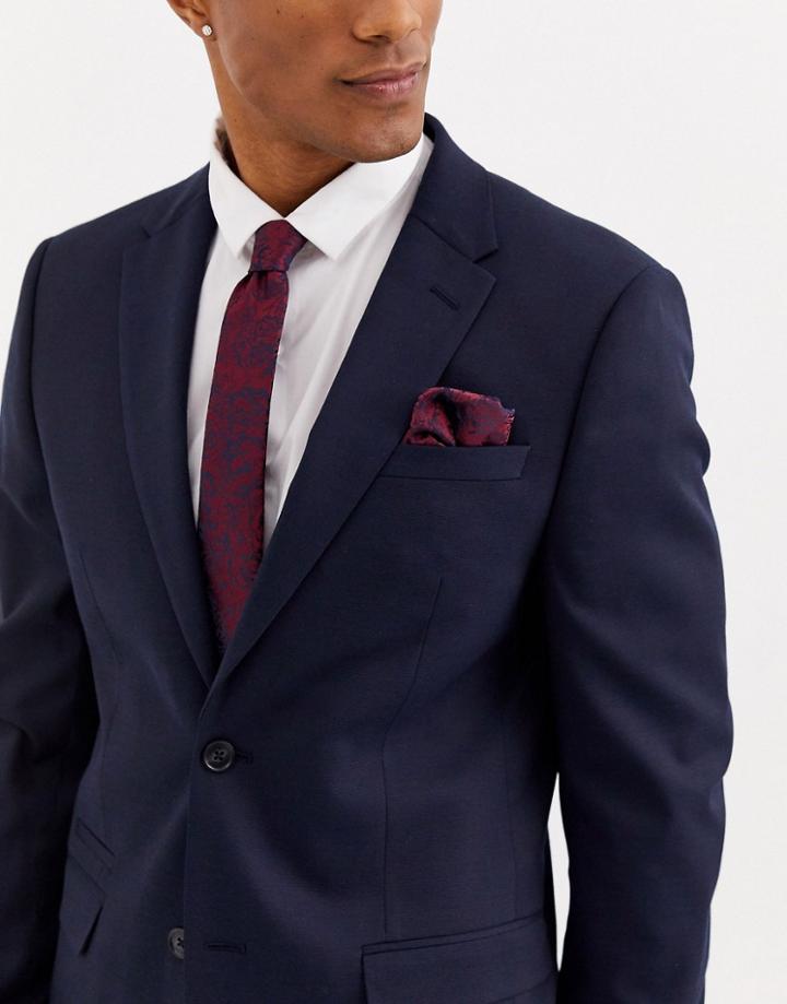 Moss London Tie And Pocket Square Set In Burgundy Floral-red