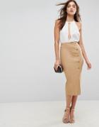 Asos Pencil Skirt With Popper Front Detail - Pink