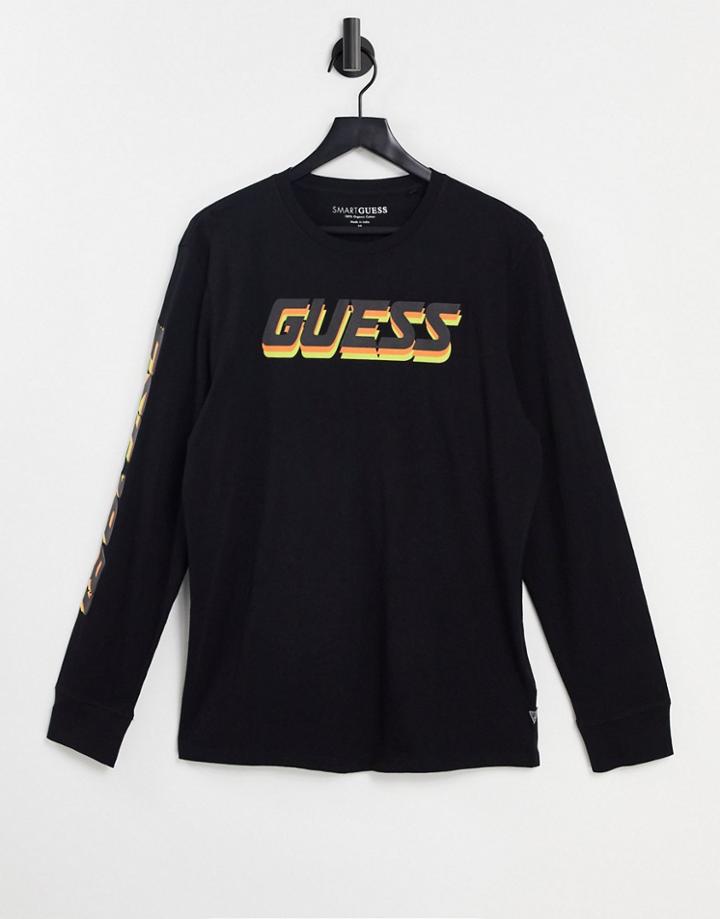 Guess Long Sleeve T-shirt With Sleeve Logo In Black