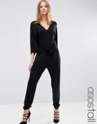 Asos Tall Belted Jersey Jumpsuit With Kimono Sleeve - Black