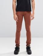Asos Super Skinny Jeans With Camo Turn Up In Rust - Brown