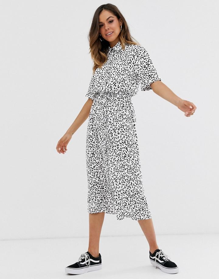 New Look Midi Shirt Dress In Polka Dot-white