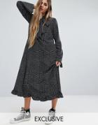 Reclaimed Vintage Flare Sleeve Maxi Dress In Spot - Black