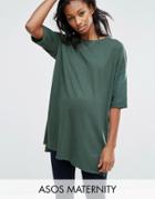 Asos Maternity Longline T-shirt With Side Split In Textured Jersey - Green