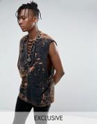 Reclaimed Vintage Inspired Oversized Sleeveless T-shirt With Lace Up Front - Black