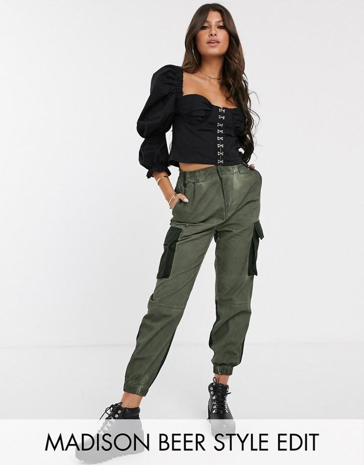 Asos Design Combat Pants In Oil Wash-green