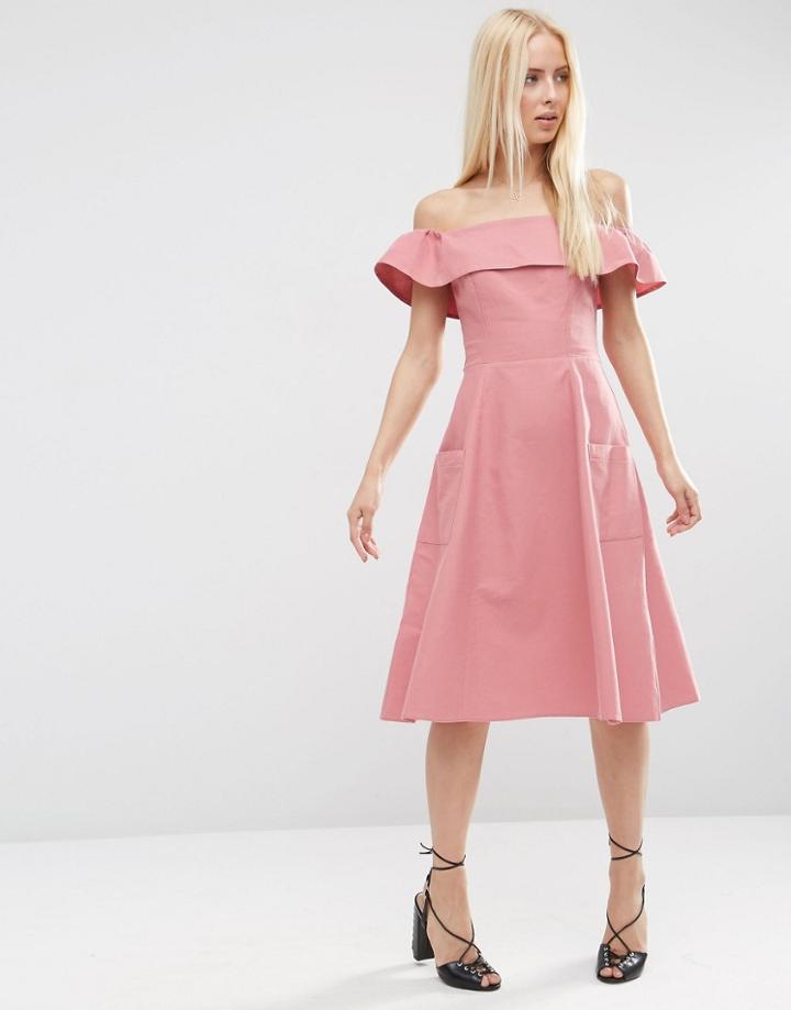 Asos Off Shoulder Sundress In Natural Fibre - Dusty Rose