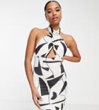 I Saw It First Petite Halterneck Mini Dress In Mono-multi