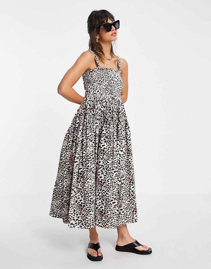 Asos Design Cami Midi Sundress With Raw Edges In Animal Print-multi