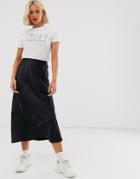New Look Satin Midi Skirt In Black - Black