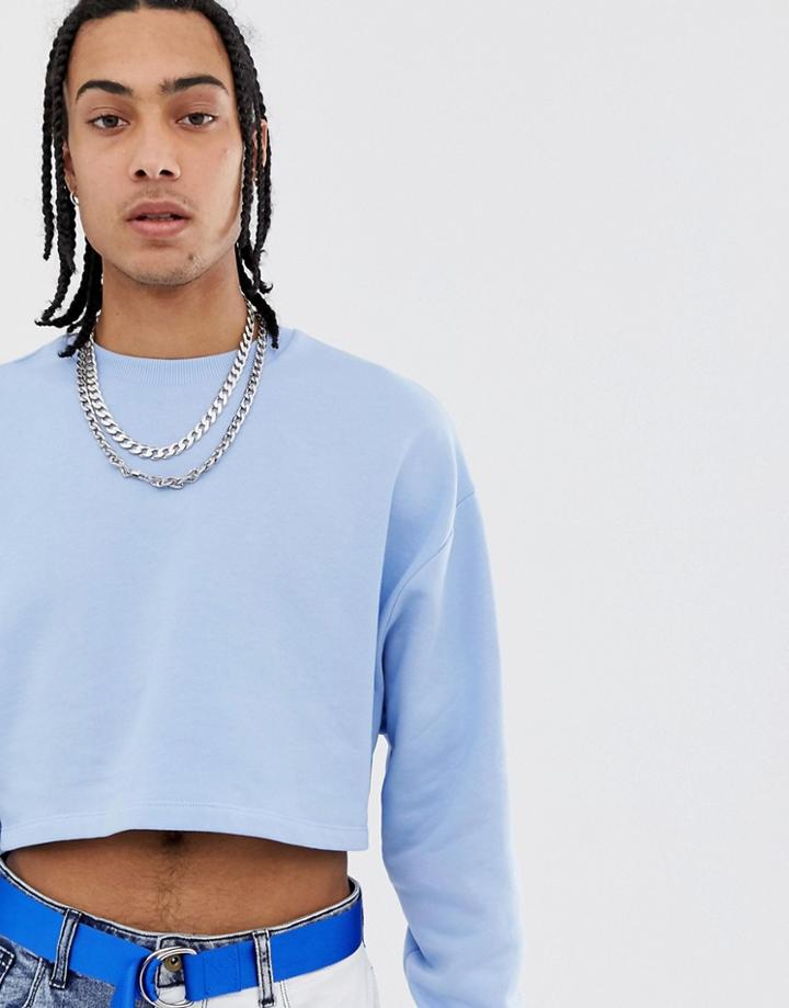 Asos Design Oversized Cropped Sweatshirt In Blue - Blue