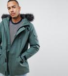 Bellfield Tall Parka With Faux Fur Hood In Forest Khaki - Green