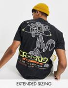 Crooked Tongues T-shirt With Crooked Cat Mix Print In Washed Black