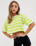 Asos Design Super Crop T-shirt With Raw Edge In Stripe - Multi