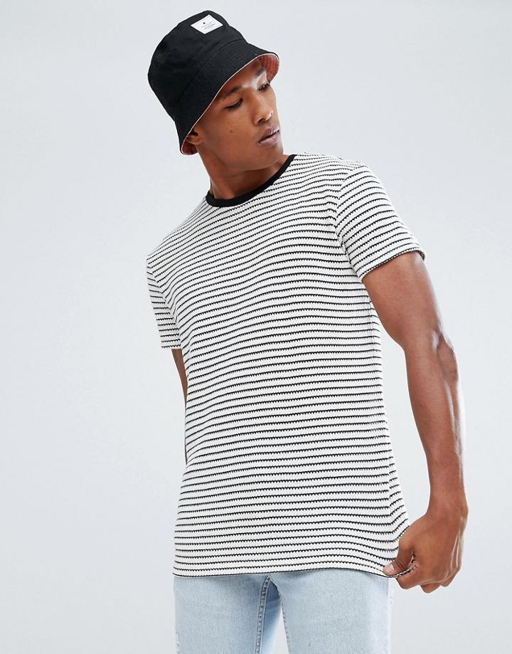 Bershka Striped Knitted T-shirt In Ecru - Cream