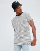 Bershka Striped Knitted T-shirt In Ecru - Cream