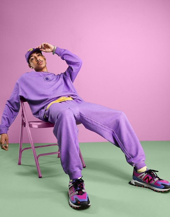 Asos Design Set Oversized Sweatpants In Purple Oil Wash