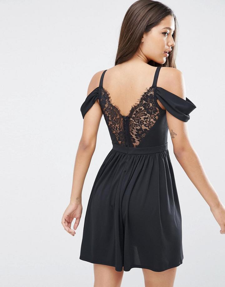 Asos Cold Shoulder Lace Back Skater Dress - Black