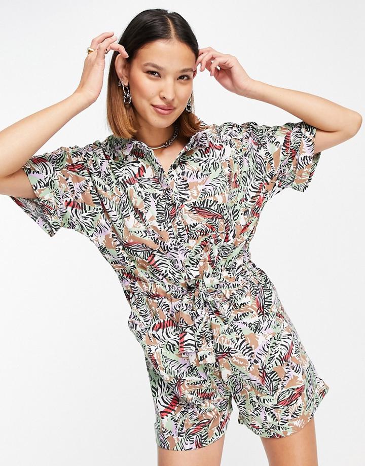 Noisy May Romper In Tropical Print-multi