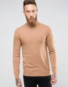 Hugo By Hugo Boss Roll Neck Sweater Texture Stripe - Beige