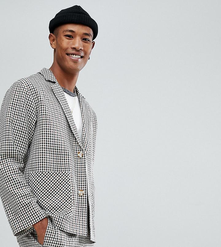 Reclaimed Vintage Inspired Relaxed Blazer In Mini Dogstooth Check - Brown