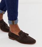 Asos Design Wide Fit Tassel Loafers In Brown Suede With Natural Sole - Brown