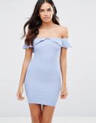 Oh My Love Bardot Frill Bodycon Dress - Conrnflower Blue
