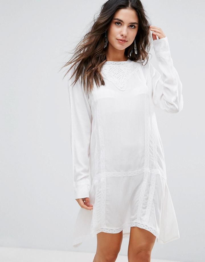Anmol Longline Embroidered Beach Dress - White