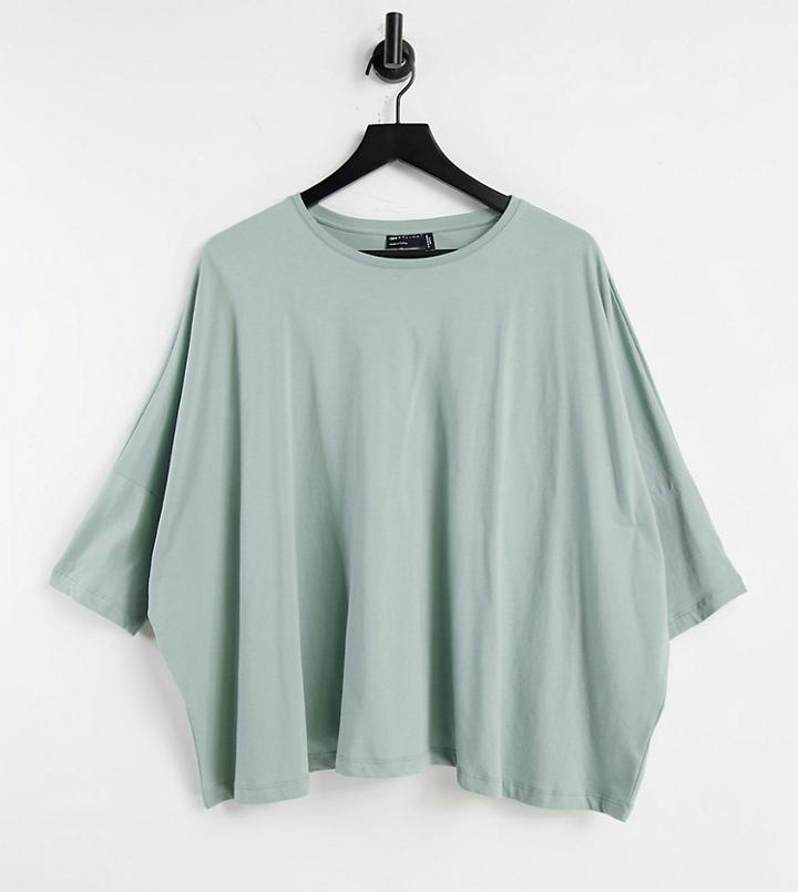 Asos Design Maternity Slouchy T-shirt With Batwing Sleeve In Sage-green