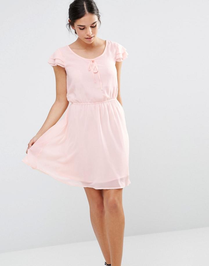 Pussycat London Skater Dress With Lace Up Front - Peach