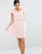 Pussycat London Skater Dress With Lace Up Front - Peach