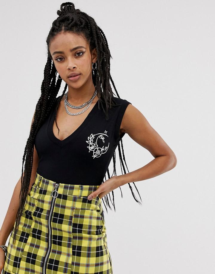 Sacred Hawk Tank Top Body With Moon Motif-black