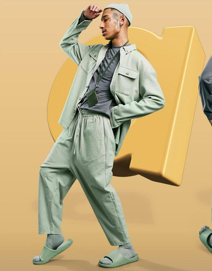 Asos Design Lightweight Drop Crotch Pants In Green