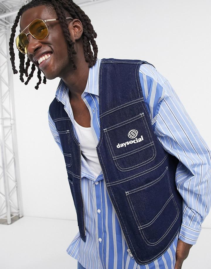 Asos Day Social Denim Vest In Indigo-blues