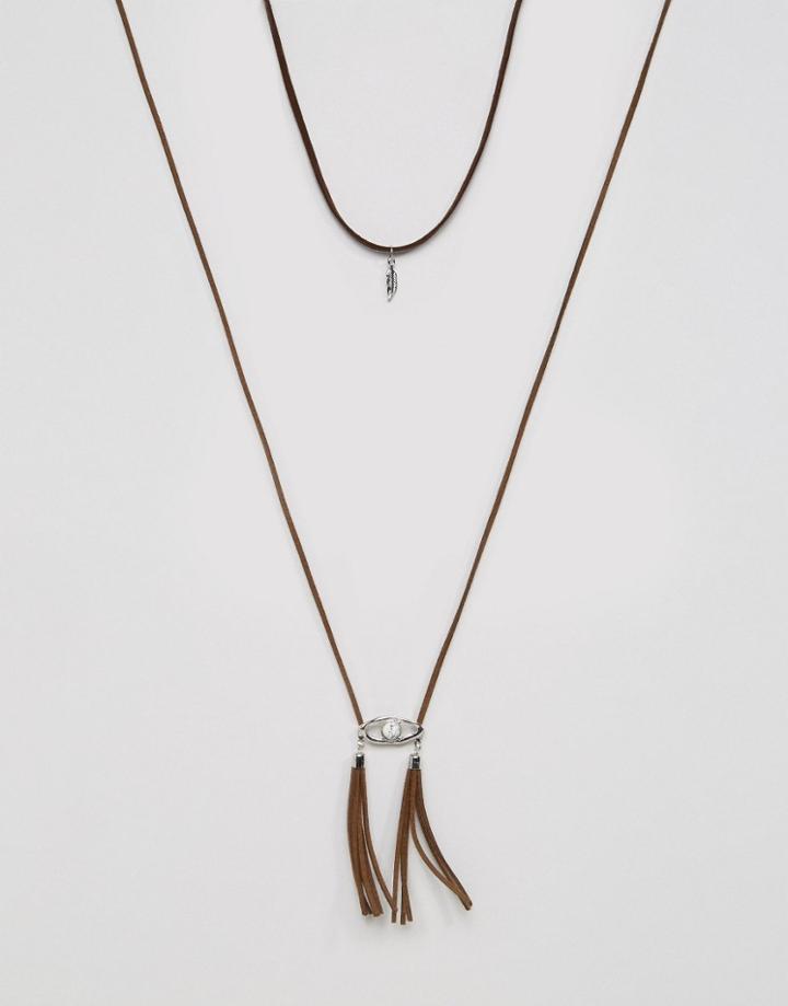 Asos Brown Suede Necklace With Tassle - Brown