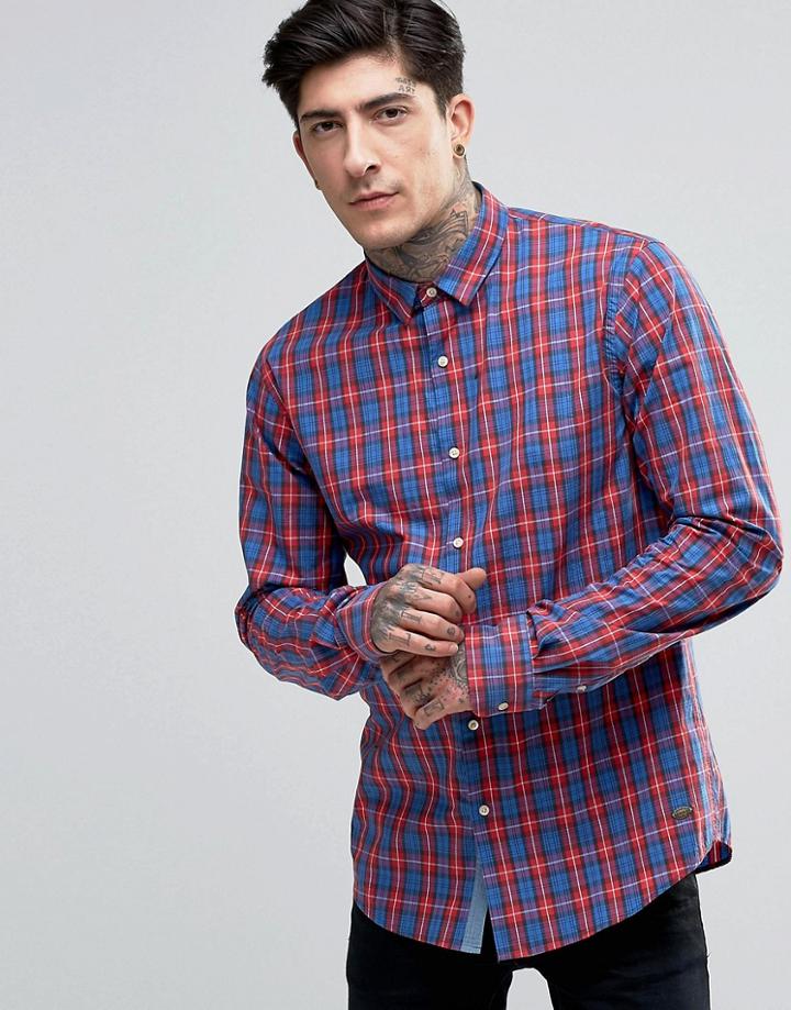 Scotch & Soda Shirt In Navy/red Check In Regular Fit In Red - Red