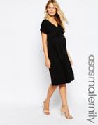 Asos Maternity Midi Dress With Flutter Sleeve - Black