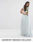 Maya Maternity Maxi Dress With Delicate Sequin And Tulle Skirt - Green