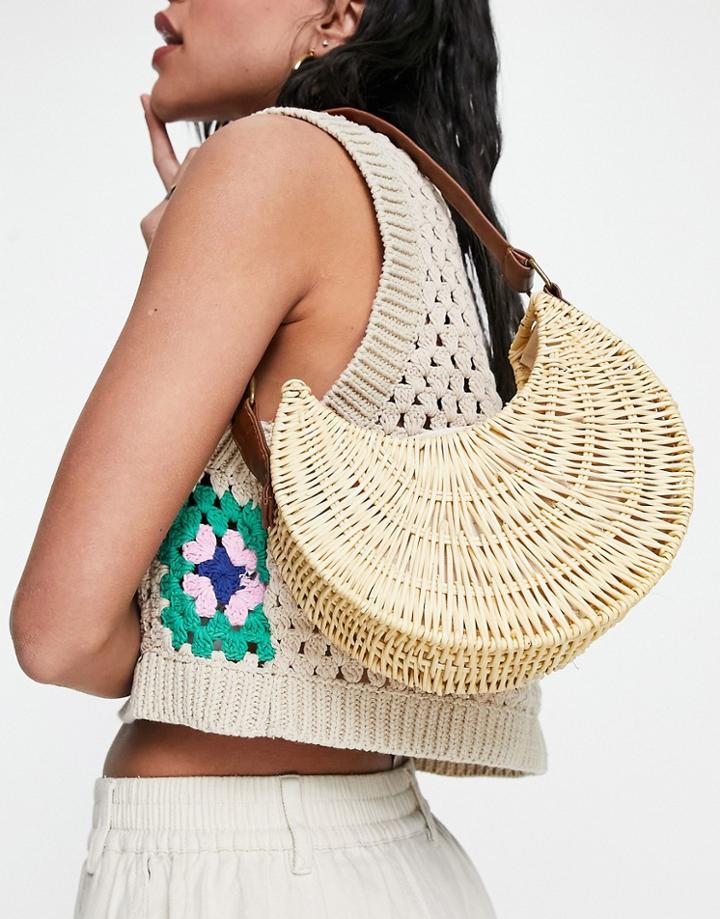 Asos Design Structured Rattan Shoulder Bag In Natural-neutral