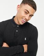 Polo Ralph Lauren Icon Logo Long Sleeve Slim Fit Pique Polo In Black Heather