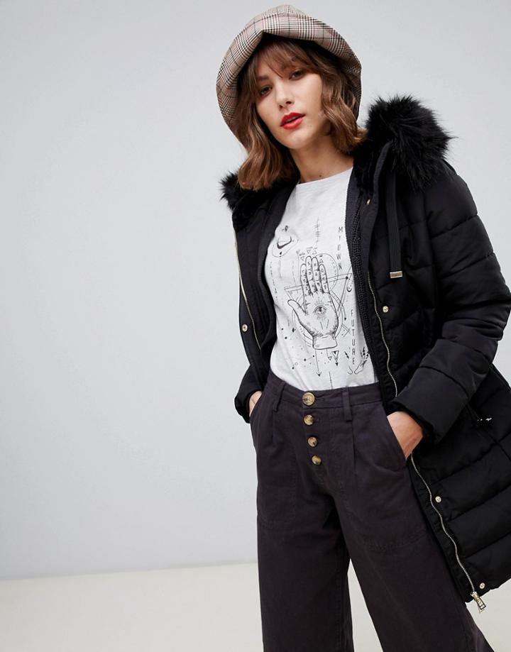 Stradivarius Longline Puffer Jacket - Black
