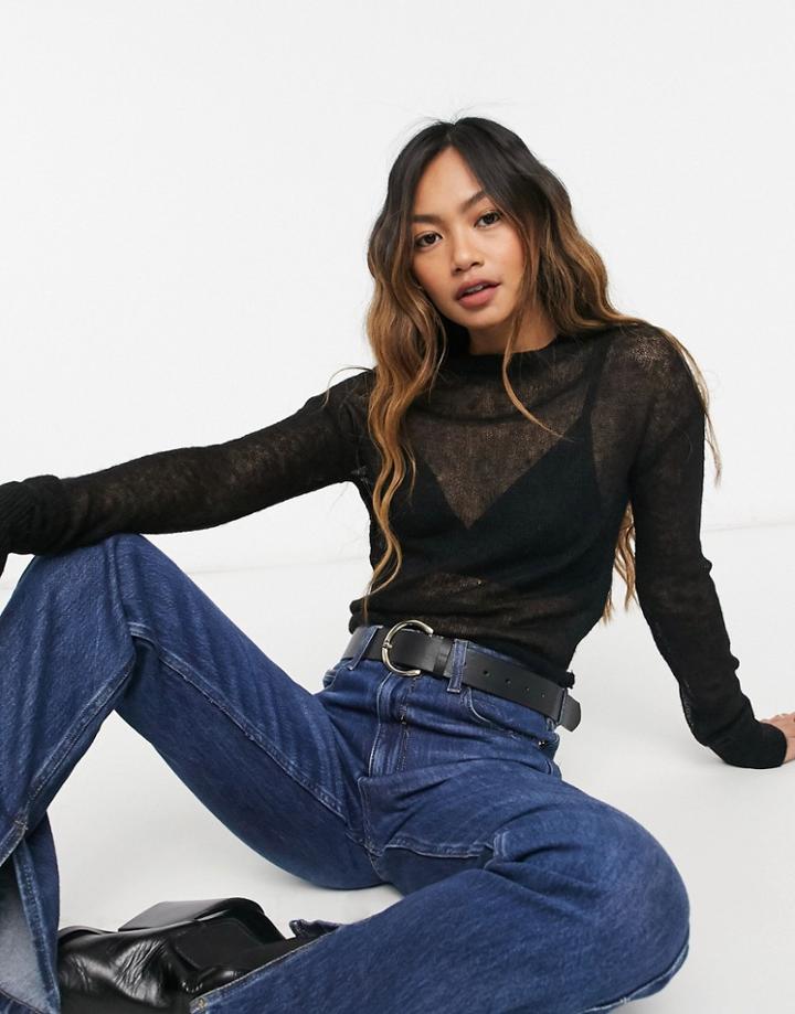 Weekday Trinity Knit Sweater With High Neck In Black